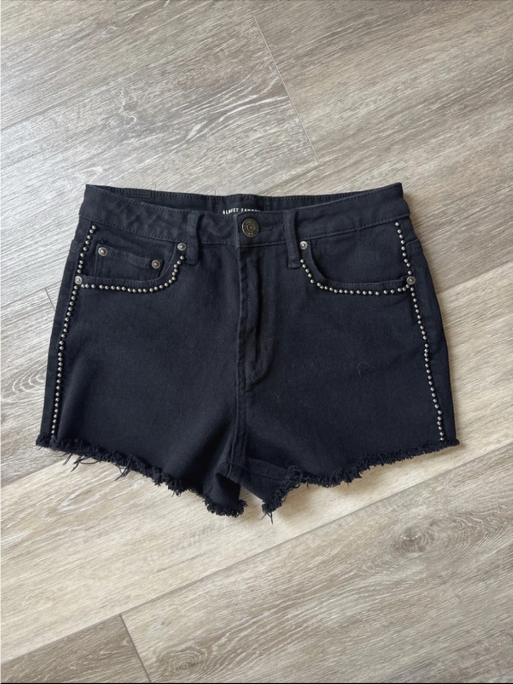 Almost Famous Black Studded Frayed-Hem Denim Shorts